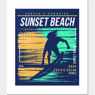 Retro Surfing Sunset Beach Oahu Hawaii // Vintage Surfer Beach // Surfer's Paradise Posters and Art